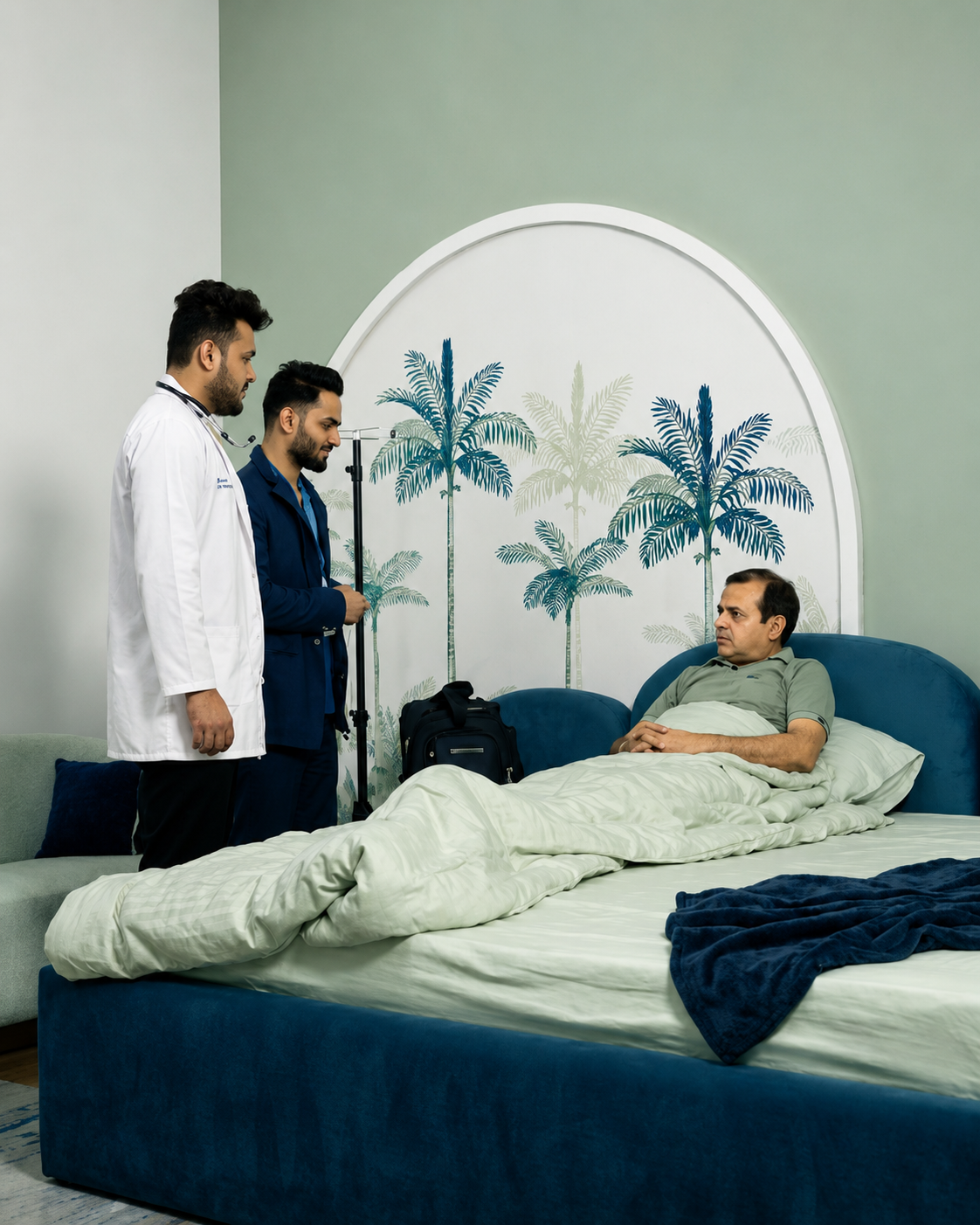 Therapist treating patient's wrist at home
