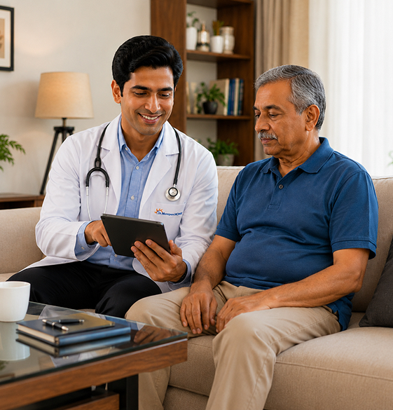 Certified Doctor examining patient at home