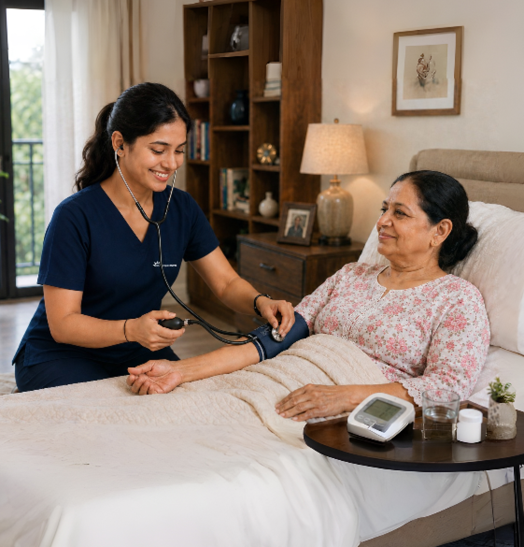 Certified Nurse taking care of senior patient